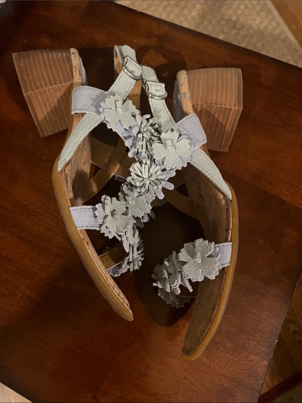 Born Springs Kheli Light Blue Floral Appliqué Suede Block Heel Sandals, NWOB - Picture 4 of 11